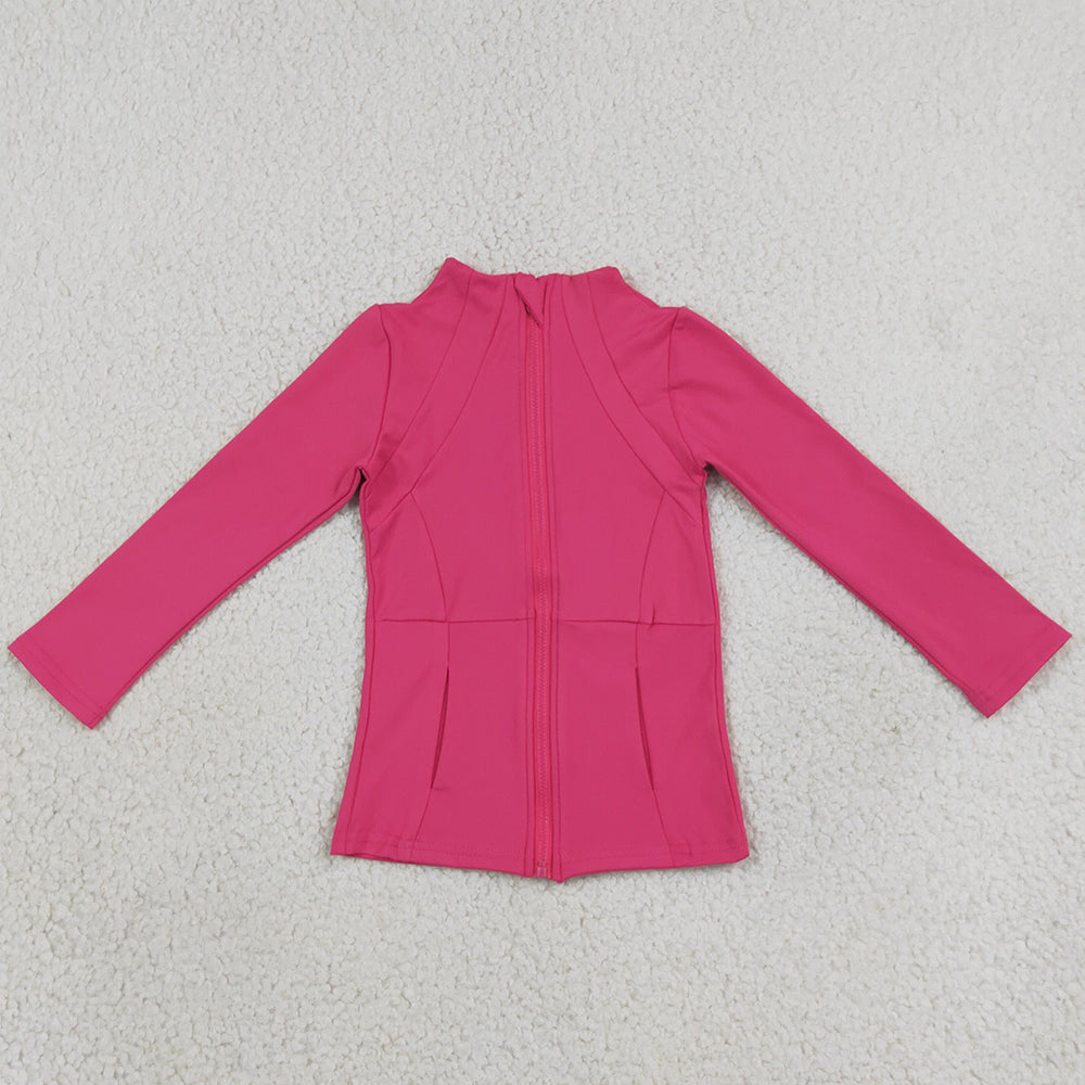 Baby Girls Clothes Hot Pink Long Sleeves Yoga Active Pockets Zip Pullovers Tops GT1802