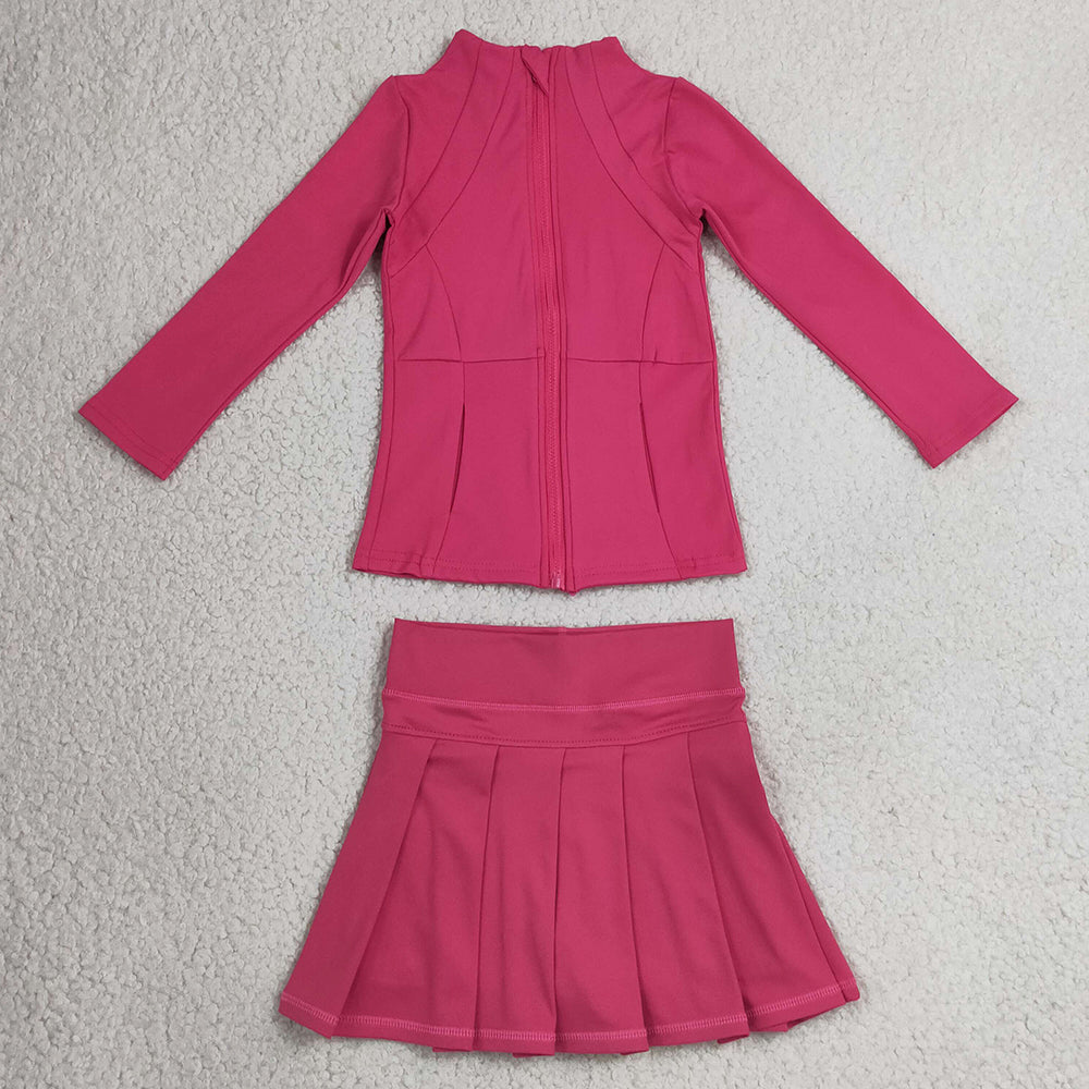 Baby Girls Clothes Hot Pink Zip Jacket Pleated Skirts Shorts Yoga Active Clothes Set GLD1703