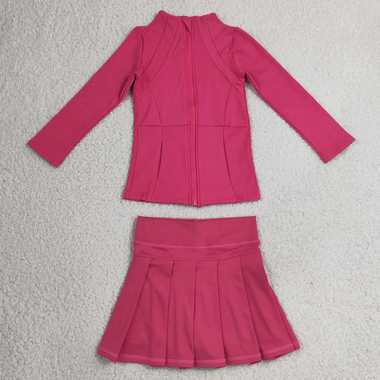 Baby Girls Clothes Hot Pink Zip Jacket Pleated Skirts Shorts Yoga Active Clothes Set GLD1703