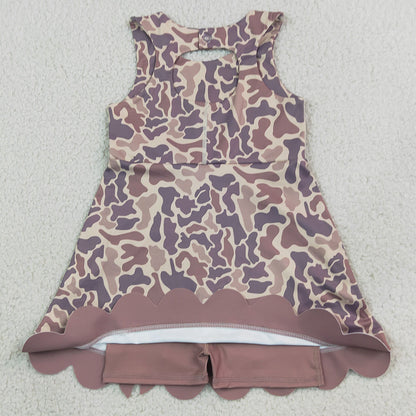 Baby Girls Dress Sleeveless Khaki Camo Yoga Active Short Scallop Bows Knee Length Dress GSD4227
