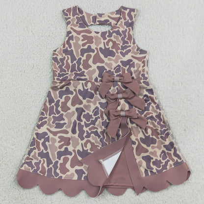 Baby Girls Dress Sleeveless Khaki Camo Yoga Active Short Scallop Bows Knee Length Dress GSD4227