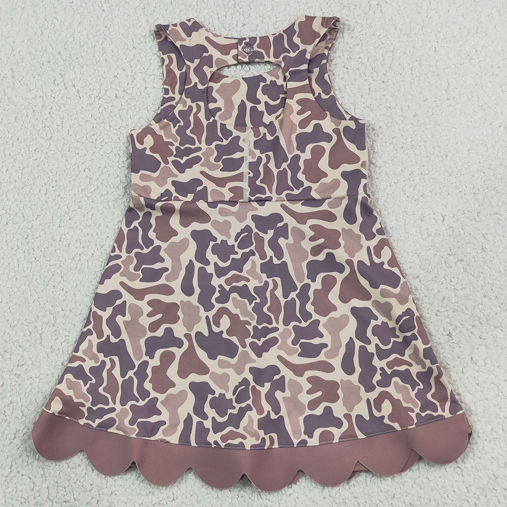 Baby Girls Dress Sleeveless Khaki Camo Yoga Active Short Scallop Bows Knee Length Dress GSD4227