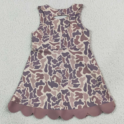 Baby Girls Dress Sleeveless Khaki Camo Yoga Active Short Scallop Bows Knee Length Dress GSD4227