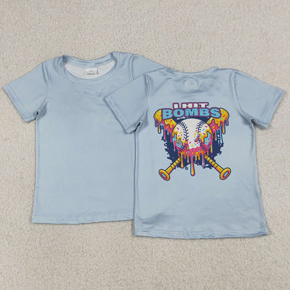 Baby Boys Clothes Short Sleeves Back Baseballs Bombs T-shirts Top BT1251