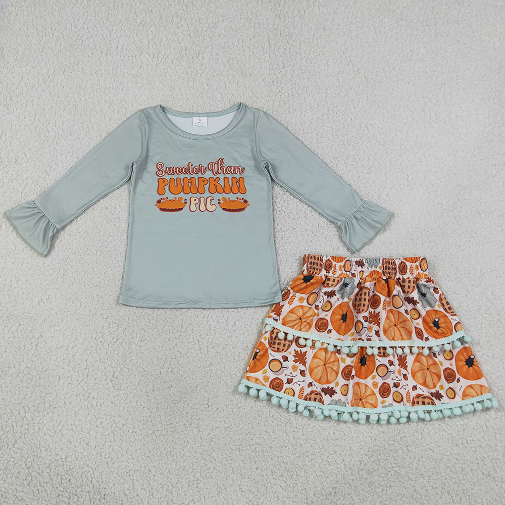 Baby Girls Clothes Sweeter Than Pumpkins Pie Top Skirt Short Thanksgivings Clothes Set GLD0763