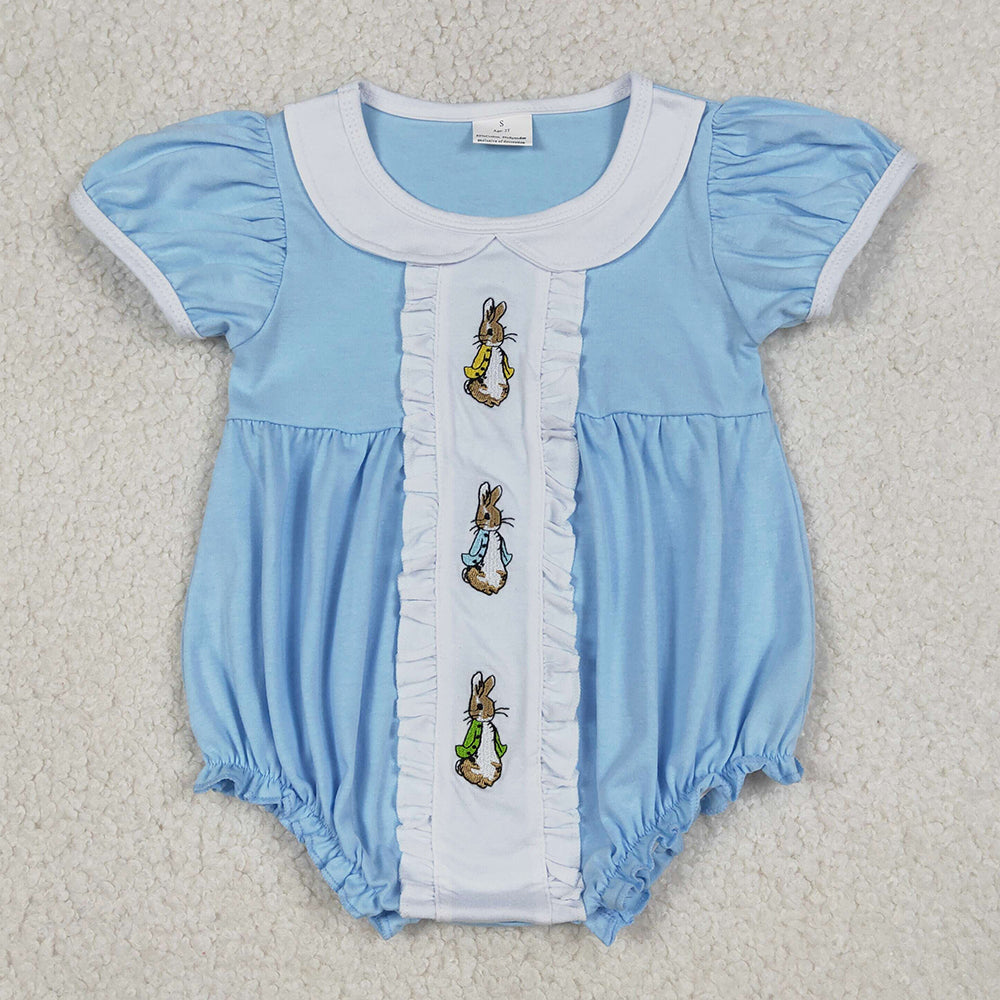 Baby Boys Rompers Embroidery Rabbits Short Sleeve Easter Collar Rompers SR3383 SR3382 1.5