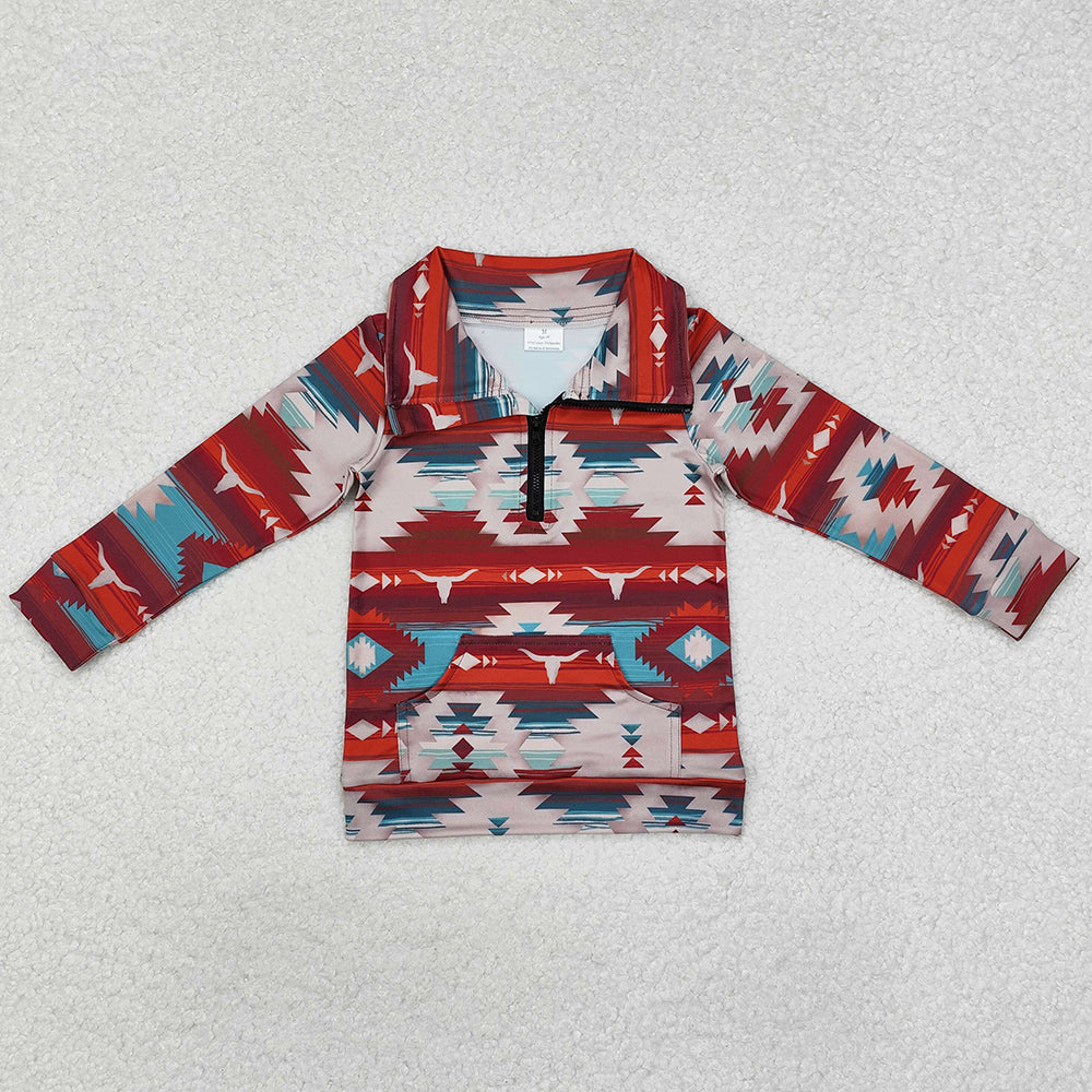 Baby Boys Clothes Tops Western Cow Skull Aztec Zip Pullovers Tee Shirts Tops BT1065