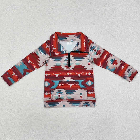 Baby Boys Clothes Tops Western Cow Skull Aztec Zip Pullovers Tee Shirts Tops BT1065