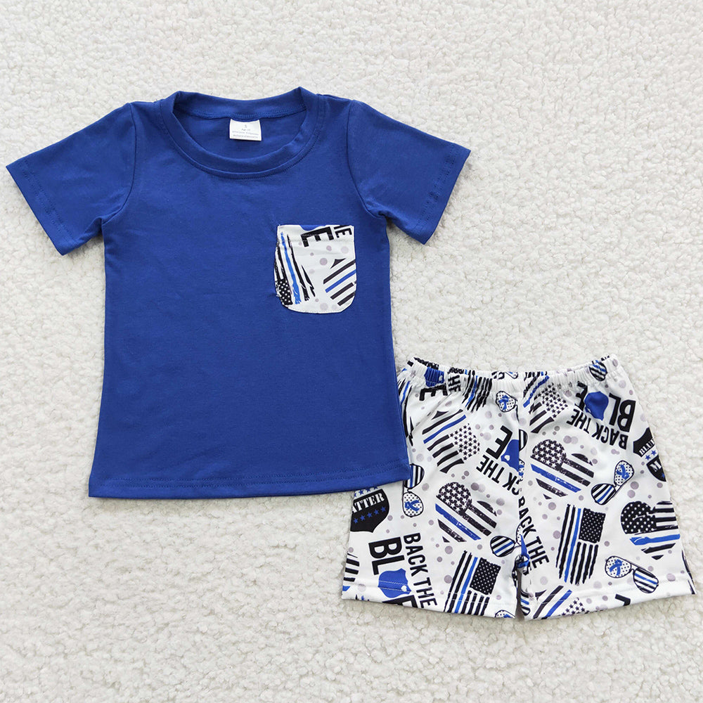 Baby Boys Clothes Flag Blue Summer Shorts Sets BSSO0242