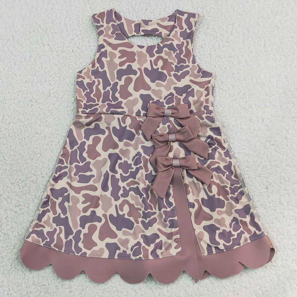 Baby Girls Dress Sleeveless Khaki Camo Yoga Active Short Scallop Bows Knee Length Dress GSD4227