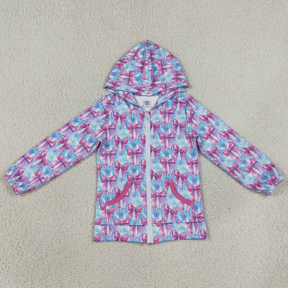 Baby Girls Clothes Colorful Tie-dye Print Bows Yoga Active Zip Pockets Hoodie Jackets Top GT1674
