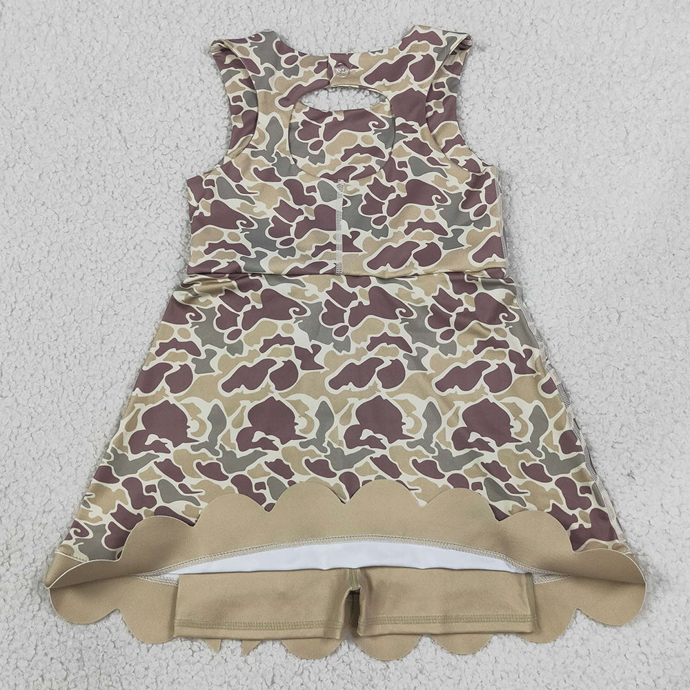 Baby Girls Dress Southern Khaki Camo Yoga Active Short Scallop Bows Knee Length Dress GSD4228