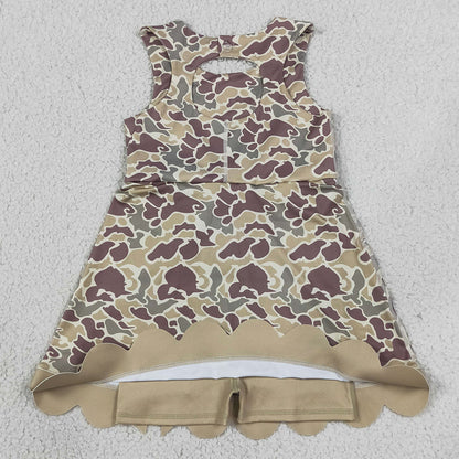 Baby Girls Dress Southern Khaki Camo Yoga Active Short Scallop Bows Knee Length Dress GSD4228