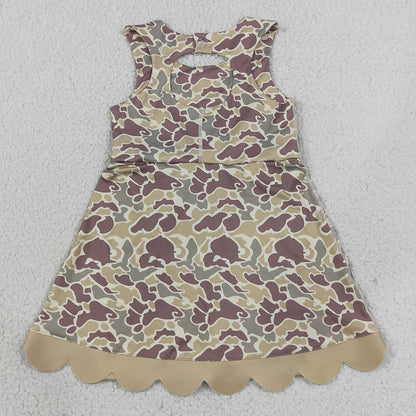 Baby Girls Dress Southern Khaki Camo Yoga Active Short Scallop Bows Knee Length Dress GSD4228