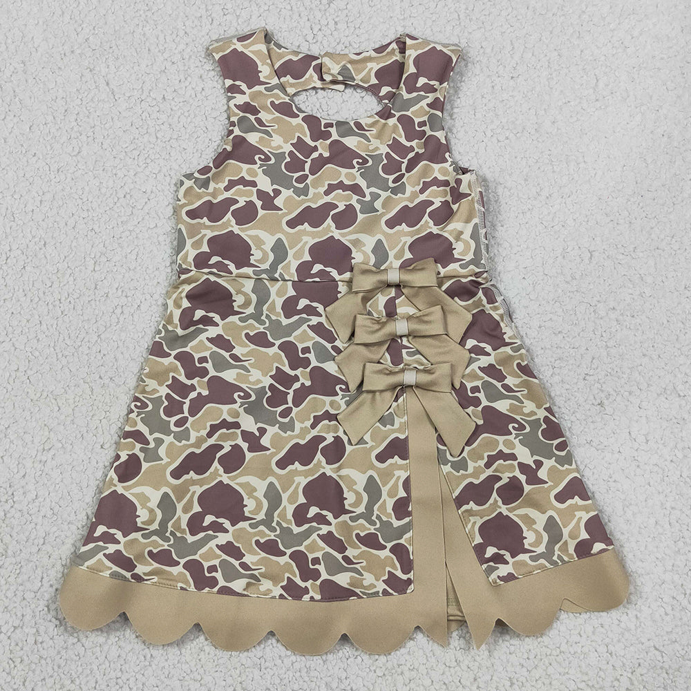 Baby Girls Dress Southern Khaki Camo Yoga Active Short Scallop Bows Knee Length Dress GSD4228