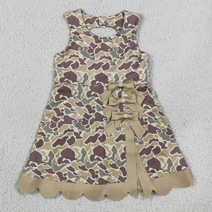 Baby Girls Dress Southern Khaki Camo Yoga Active Short Scallop Bows Knee Length Dress GSD4228