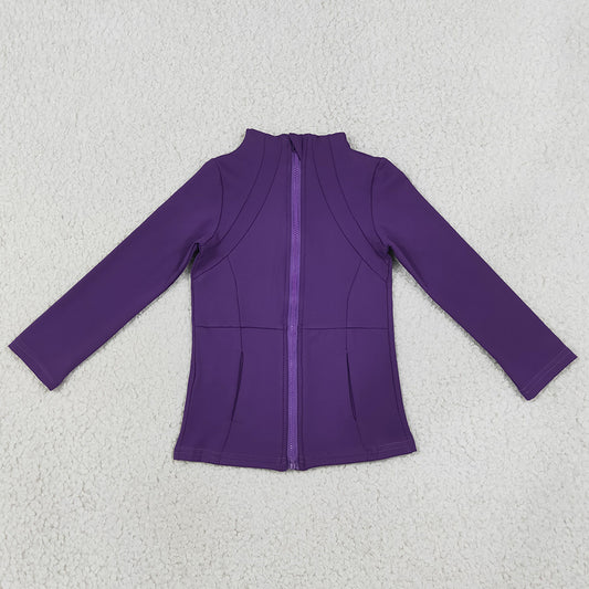 Baby Girls Clothes Purple Long Sleeves Yoga Active Pockets Zip Pullovers Tops GT1803