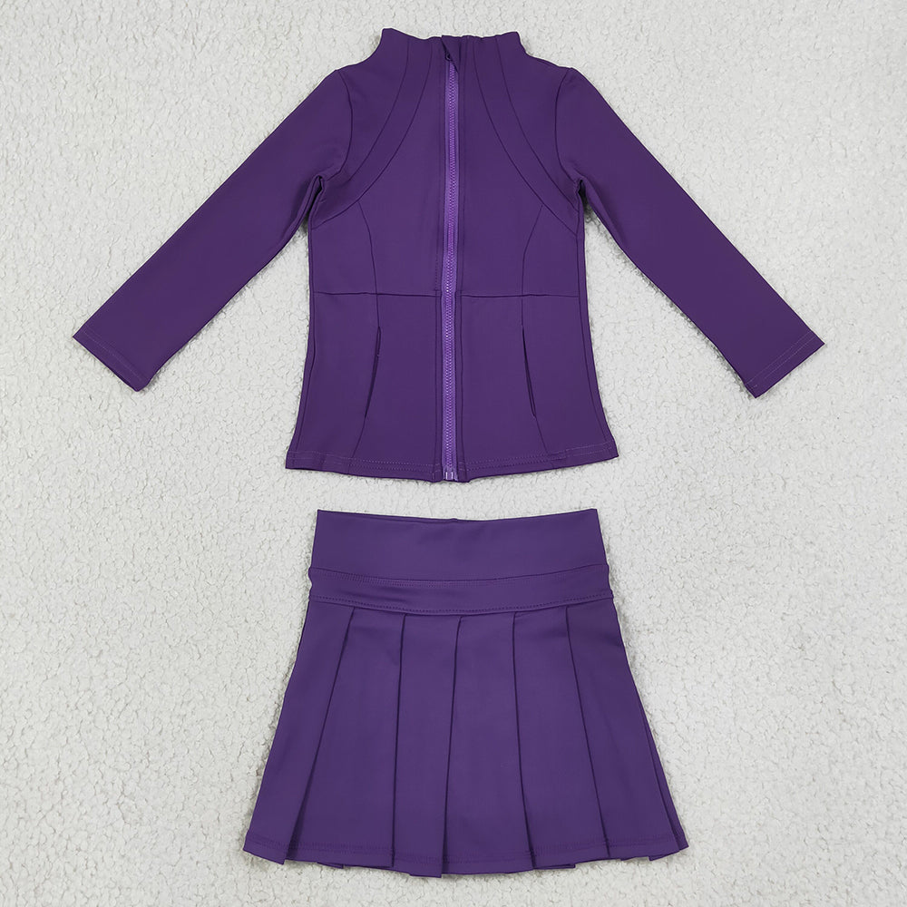 Baby Girls Clothes Purple Zip Jacket Pleated Skirt Short Yoga Active Clothes Sets GLD1704