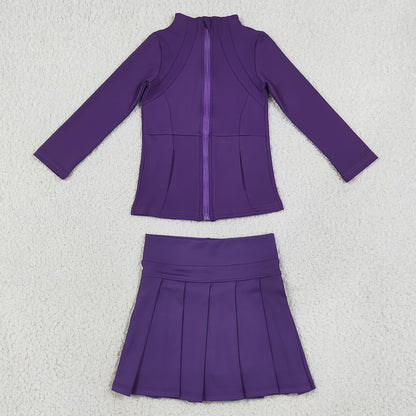 Baby Girls Clothes Purple Zip Jacket Pleated Skirt Short Yoga Active Clothes Sets GLD1704
