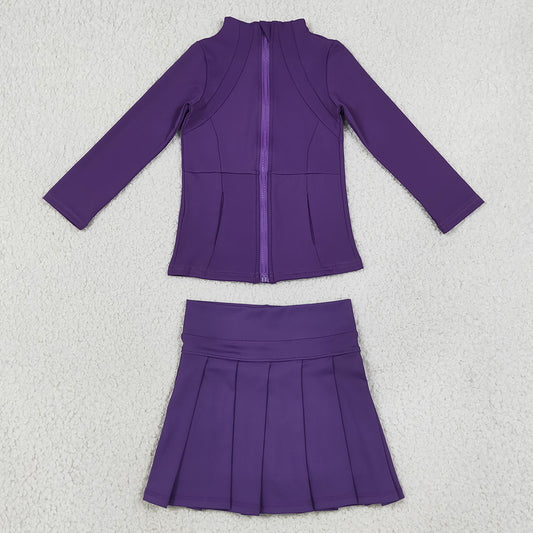 Baby Girls Clothes Purple Zip Jacket Pleated Skirt Short Yoga Active Clothes Sets GLD1704