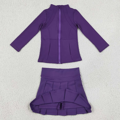 Baby Girls Clothes Purple Zip Jacket Pleated Skirt Short Yoga Active Clothes Sets GLD1704