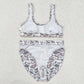 Adult Women Swim Trunks Light Grey Camo Top Bottom Swimsuits Sets S0459