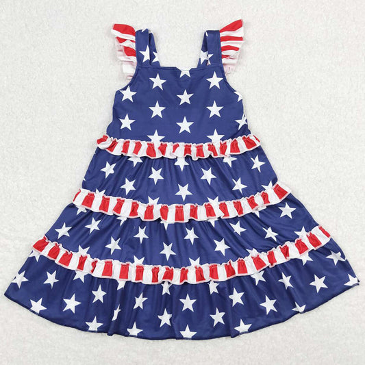 Baby Girls Dress 4th Of July Stars Knee Length Dresses GSD0681