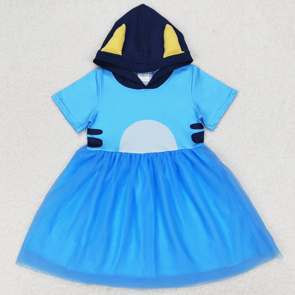 Baby Girls Dress Blue Dogs Hoodie Tutu Knee Length Dresses GSD0997