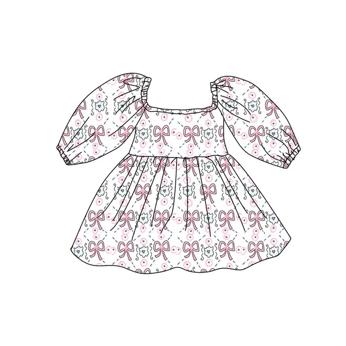 Preorder (moq 5)Baby Girls Hearts Flowers Valentines Knee Length Dresses 12.15