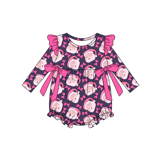 Preorder(moq 5)Baby Girls Pink Santa Bows Plaid Christmas Ruffle Rompers 8.15