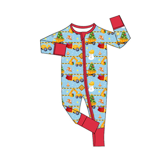 Preorder(moq 5)Baby Infant Boys Long Sleeves Christmas Trees Excavators Zipper Rompers 7.31