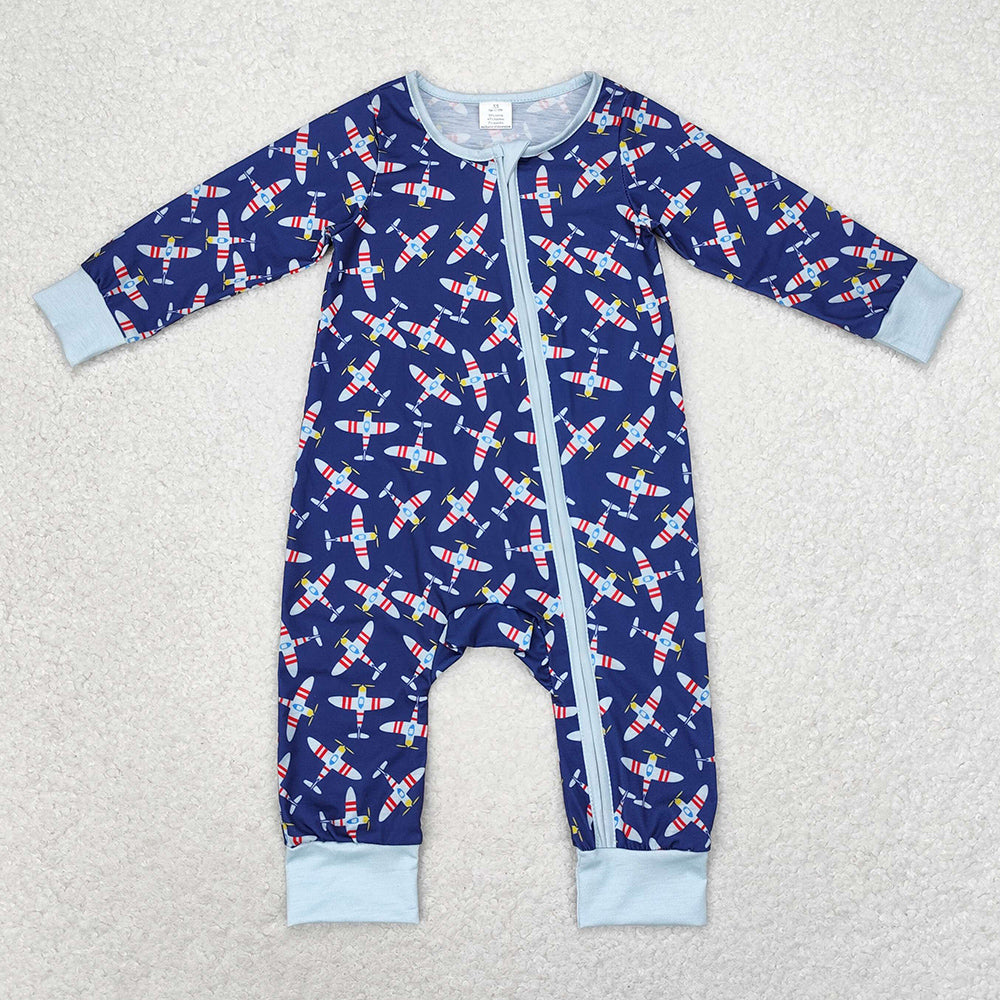 Baby Infant Boys Rompers Planes Blue Long Sleeve Bamboo Zippy Rompers LR1024