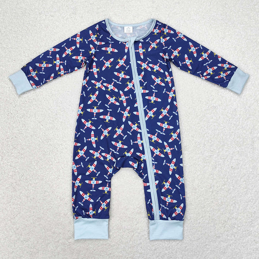 Baby Infant Boys Rompers Planes Blue Long Sleeve Bamboo Zippy Rompers LR1024