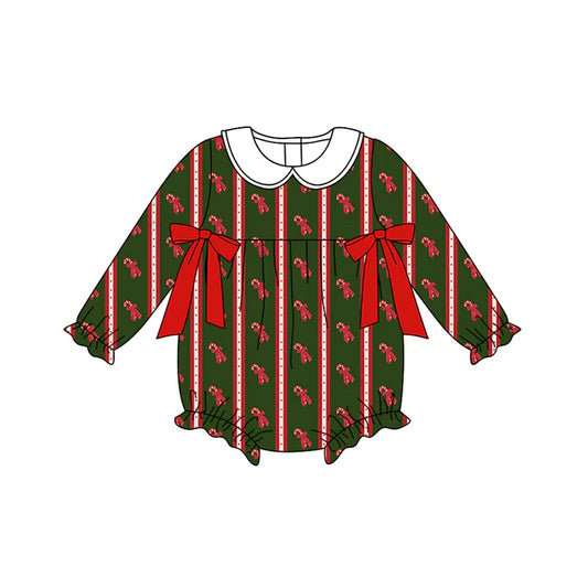 Preorder(moq 5)Baby Infant Girls Bows Candy Cane Stripes Ruffle Christmas Rompers 7.29