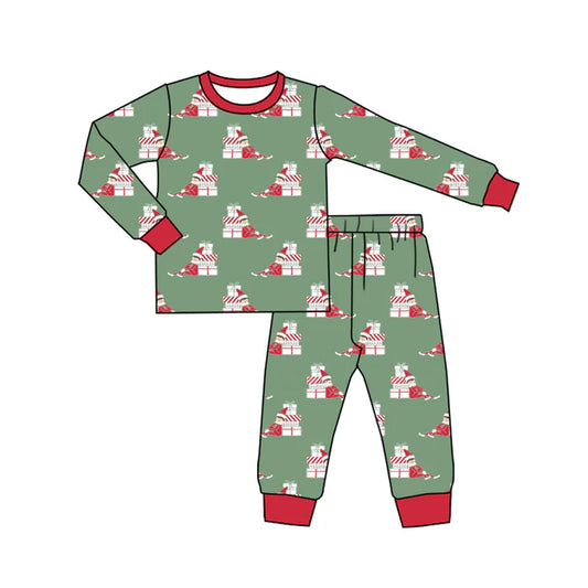 Preorder (moq 5)Baby Boys Dark Green Long Sleeves Gifts Plaid Top Pant Pajamas Set 6.2