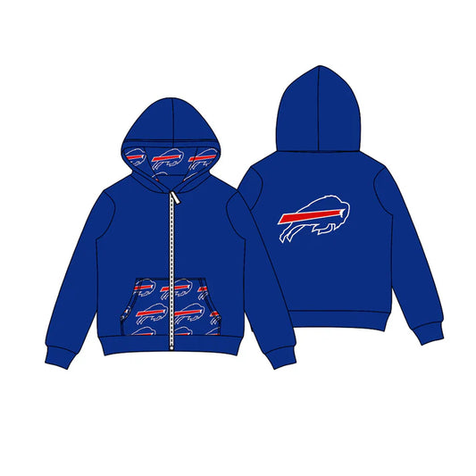 Preorder (moq 5)Baby Boys Hot Blue Bulls Team Pocket Zipper Hoodies Tops 8.2