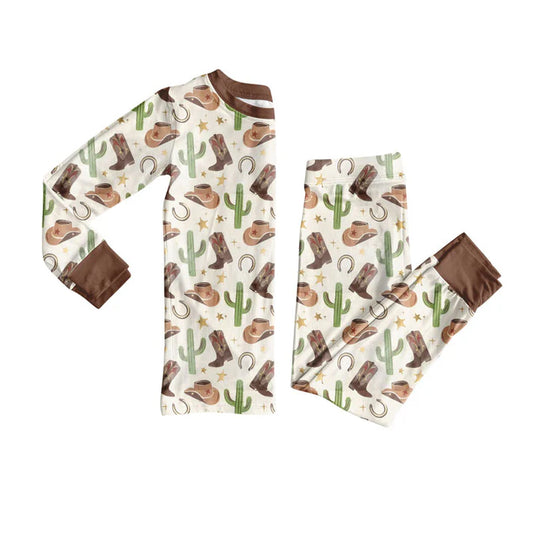 Preorder(moq 8)Baby Boys Hats Boots Cactus Top Pants Western Pajamas Sets 9.26