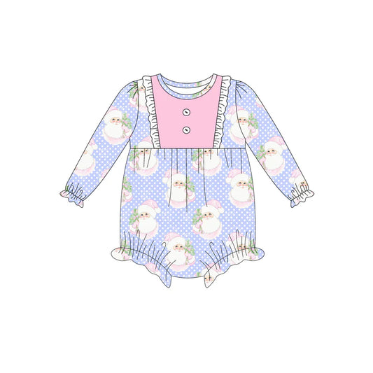 Preorder (moq 5)Baby Girls Long Sleeves Polka Dots Santa Plaid Button Ruffle Romper 7.4