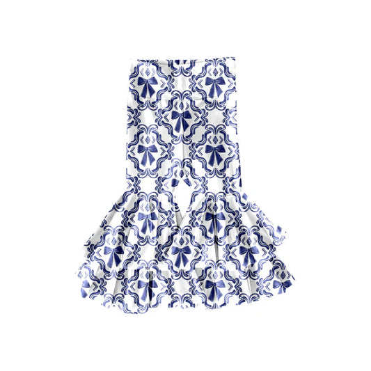 Preorder(moq 5) Baby Girls Navy Bows Checked Ruffle Bell Bottom Pants 11.14