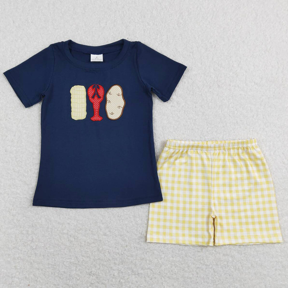 Lobster Embroidery Baby Boys Clothes Kids Sibling Clothing Girls Sets BSSO0418