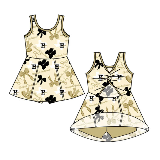 Preorder (moq 5)Baby Girls Sleeveless Haskell Indians Bows Plaid Shorts Team Knee Length Dresses 6.30
