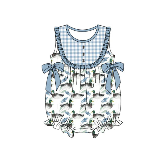 Preorder (moq 5)Baby Girls Blue Sleeveless Ducks Bows Button Ruffle Rompers 5.26