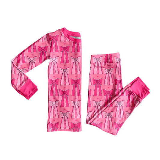 Preorder (moq 5)Baby Girls Hot Pink Bows Top Pants Valentine Pajamas Sets 9.3