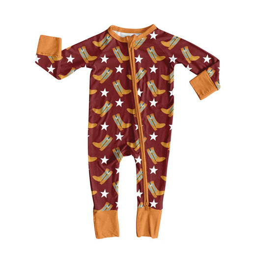 Preorder(moq 5)Baby Boys Western Cowboys Boots Zipper Footie Rompers 8.15