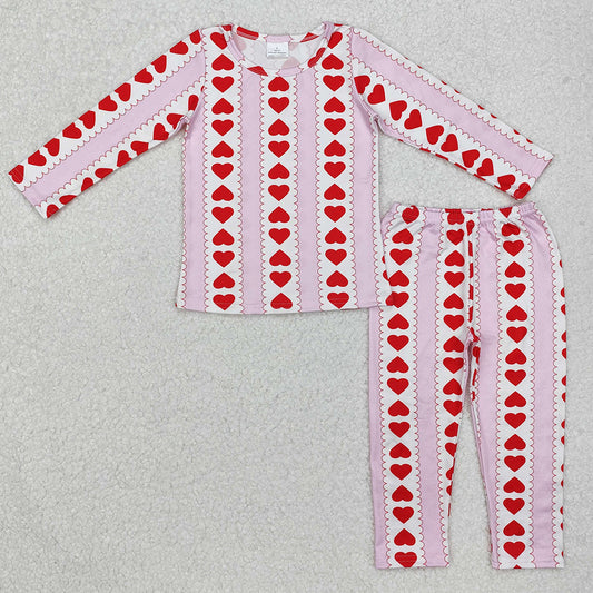 Baby Girls Pajamas Valentines Stripes Heart Shirt Pants Pajamas Clothes Sets GLP2191