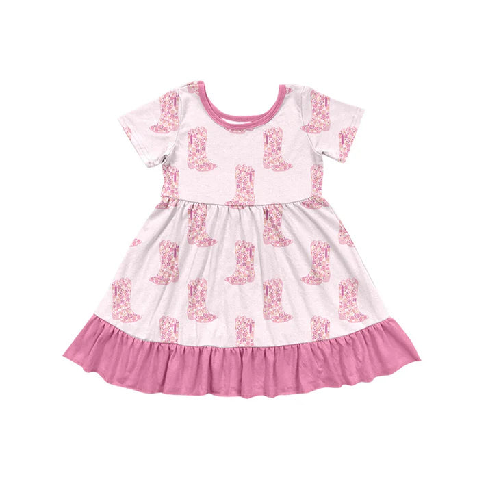 Preorder (moq 5)Baby Girls Flower Boots Western Ruffle Knee Length Dresses 11.26