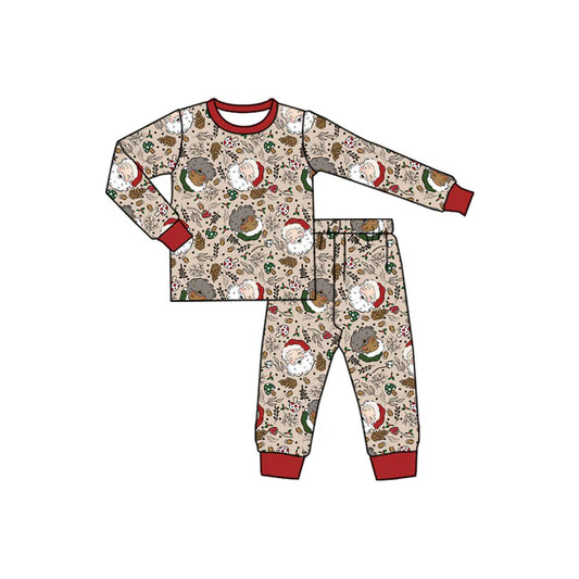 Preorder (moq 5)Baby Boys Long Sleeves Santa Holly Plaid Top Pant Pajamas Set 7.1