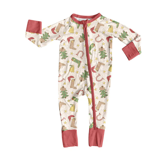 Preorder (moq 8)Baby Boys Boots Trees Christmas Zipper Footie Rompers 9.24