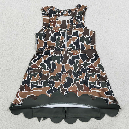 Baby Girls Dress Dark Brown Camo Yoga Active Short Bows Scallop Knee Length Dress GSD4229