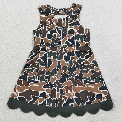 Baby Girls Dress Dark Brown Camo Yoga Active Short Bows Scallop Knee Length Dress GSD4229